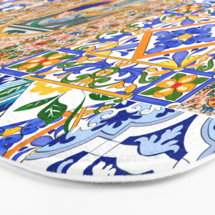 Italian,Sicilian art,holy Mary,Virgin Mary,maiolica,tiles,lemons,Citrus  Bath Mat Gallery Image 3