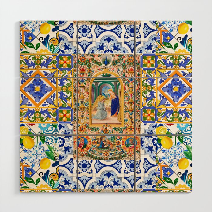 Italian,Sicilian art,holy Mary,Virgin Mary,maiolica,tiles,lemons,Citrus  Wood Wall Art Gallery Image 1