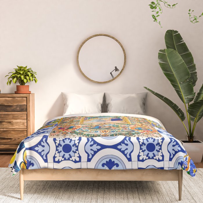 Italian,Sicilian art,holy Mary,Virgin Mary,maiolica,tiles,lemons,Citrus  Comforter Gallery Image 3