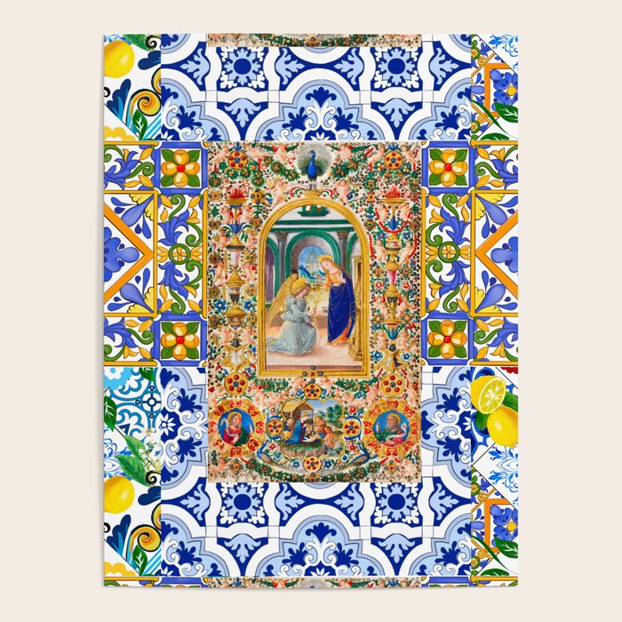 Italian,Sicilian art,holy Mary,Virgin Mary,maiolica,tiles,lemons,Citrus  Poster Gallery Image 4