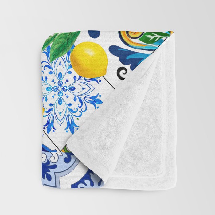 Italian,Sicilian art,holy Mary,Virgin Mary,maiolica,tiles,lemons,Citrus  Throw Blanket Gallery Image 3