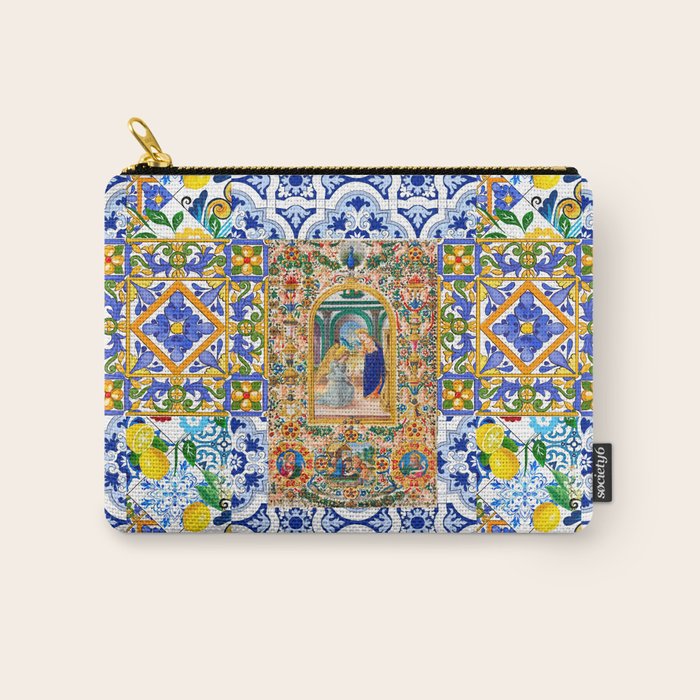 Italian,Sicilian art,holy Mary,Virgin Mary,maiolica,tiles,lemons,Citrus  Carry All Pouch Gallery Image 1