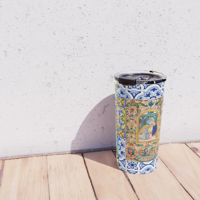 Italian,Sicilian art,holy Mary,Virgin Mary,maiolica,tiles,lemons,Citrus  Travel Mug Gallery Image 4