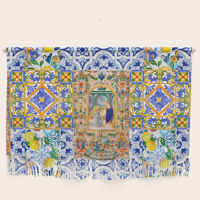 Italian,Sicilian art,holy Mary,Virgin Mary,maiolica,tiles,lemons,Citrus  Wall Hanging Gallery Image 1