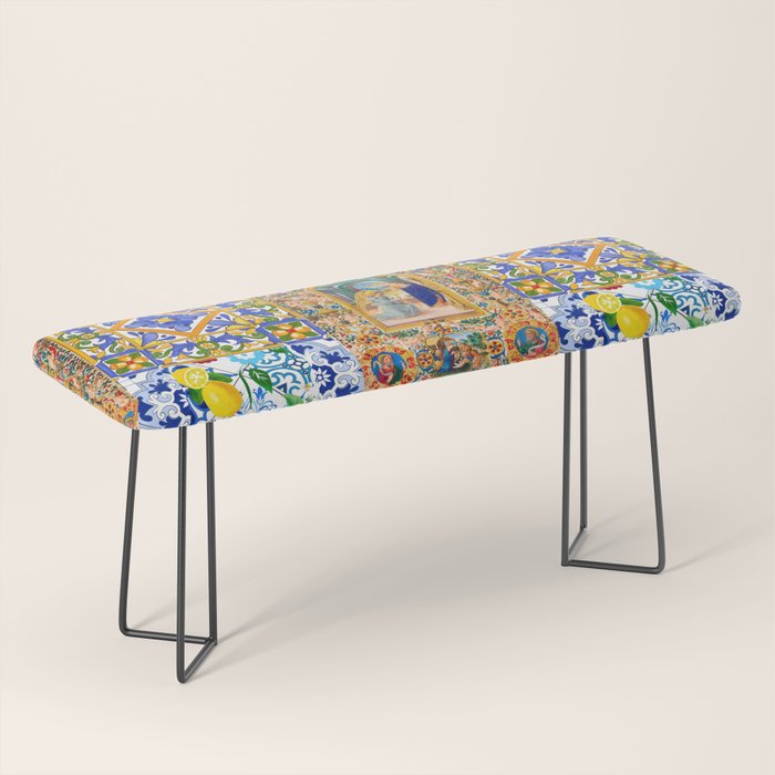 Italian,Sicilian art,holy Mary,Virgin Mary,maiolica,tiles,lemons,Citrus  Bench Gallery Image 1