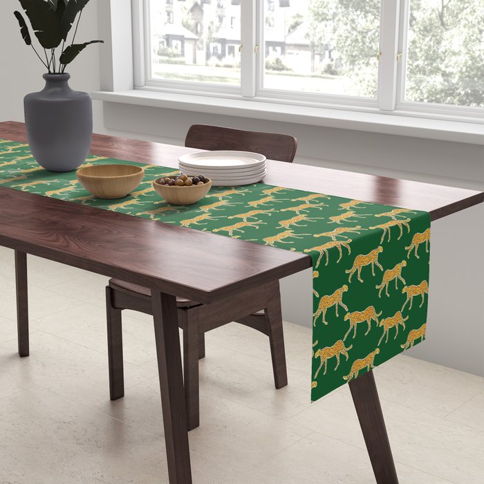 Tropical Animal Print Green Cheetah Illustration Table Runner Gallery Image 2