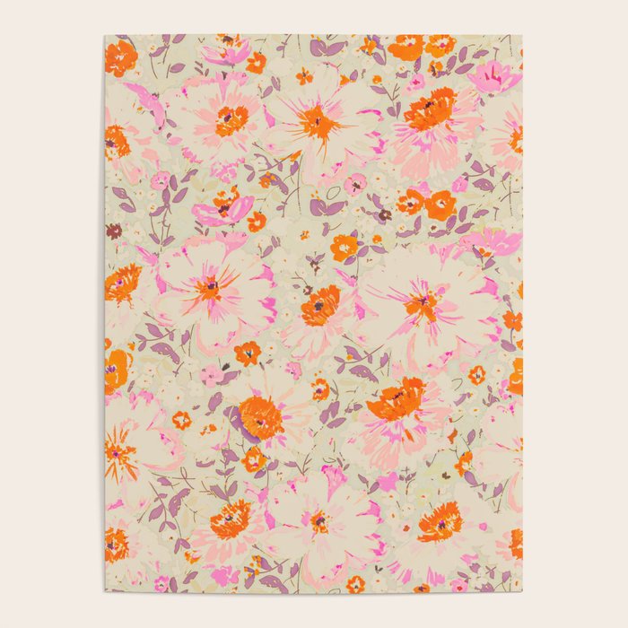 Faded Floral  - pink / citrus Poster Gallery Image 4