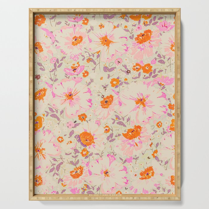 Faded Floral  - pink / citrus Serving Tray Gallery Image 1