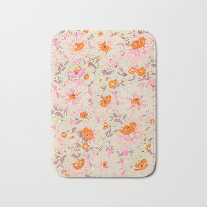 Faded Floral  - pink / citrus Bath Mat Gallery Image 1
