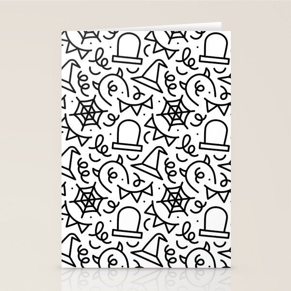 Fun Halloween Cartoon Doodle Art Pattern Stationery Card