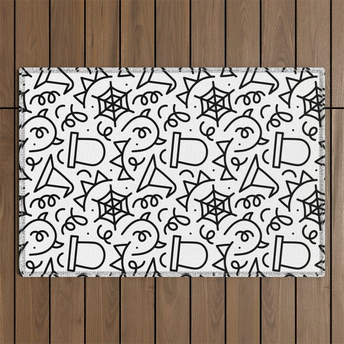 Fun halloween cartoon doodle art pattern Outdoor Rug Gallery Image 1