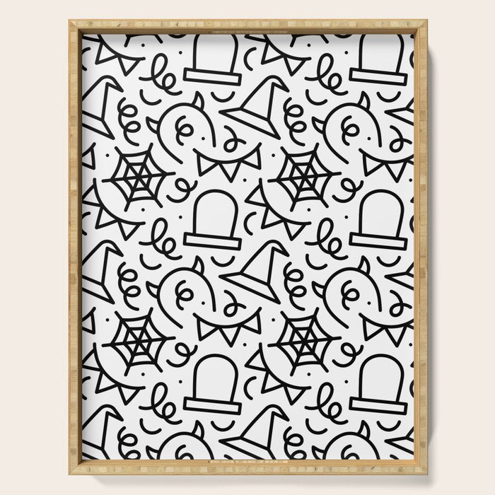 Fun halloween cartoon doodle art pattern Serving Tray Gallery Image 1