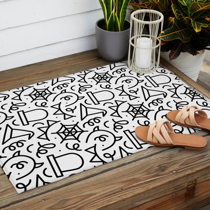 Fun halloween cartoon doodle art pattern Outdoor Rug Gallery Image 2