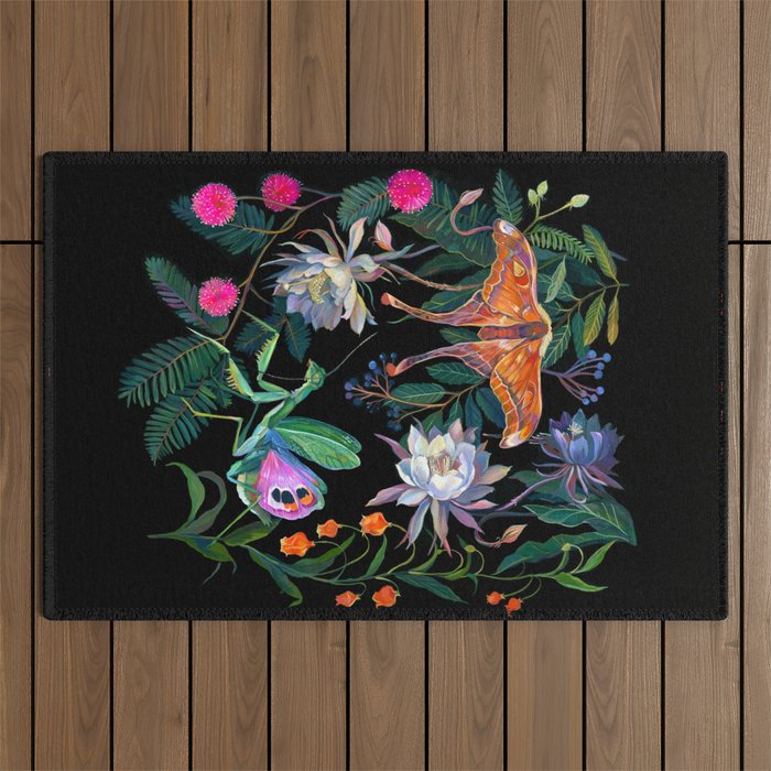 Mantis and Moth Cactus Flower Outdoor Rug Gallery Image 1