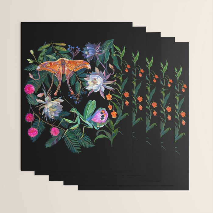 Mantis and Moth Cactus Flower Wrapping Paper Gallery Image 3