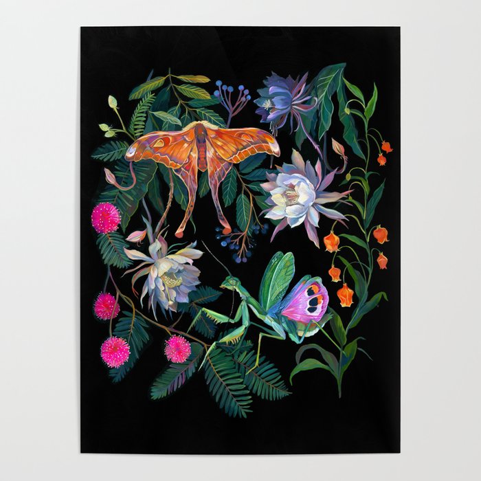 Mantis and Moth Cactus Flower Poster Gallery Image 1