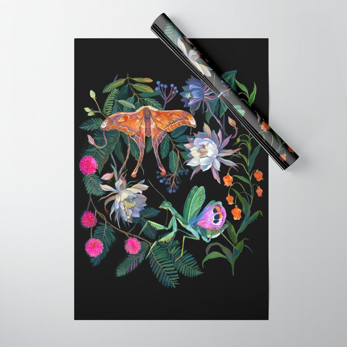 Mantis and Moth Cactus Flower Wrapping Paper Gallery Image 1