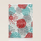 Festive, Flowers in Red, Teal and Gray Stationery Card Gallery Image 2