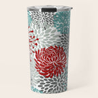 Festive, Flowers in Red, Teal and Gray Travel Mug Gallery Image 1