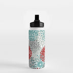 Festive, Flowers in Red, Teal and Gray Water Bottle Gallery Image 2