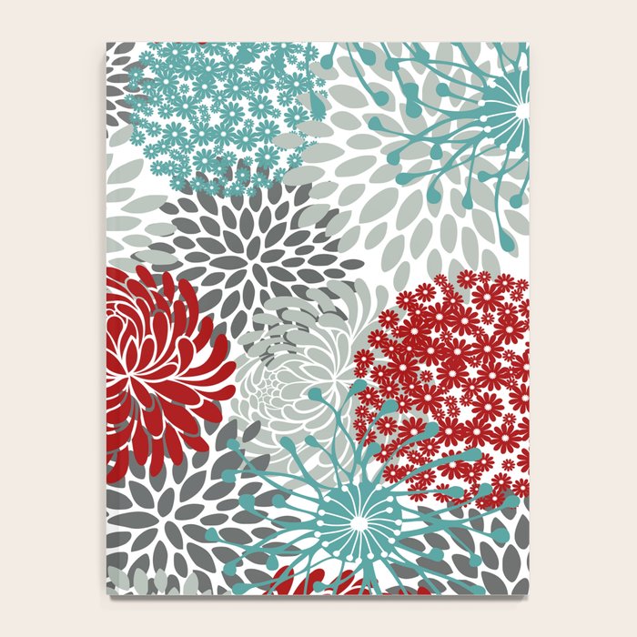 Festive, Flowers in Red, Teal and Gray Notebook Gallery Image 4