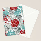 Festive, Flowers in Red, Teal and Gray Stationery Card Gallery Image 2