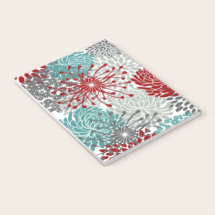 Festive, Flowers in Red, Teal and Gray Notebook Gallery Image 3