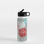 Festive, Flowers in Red, Teal and Gray Water Bottle Gallery Image 1