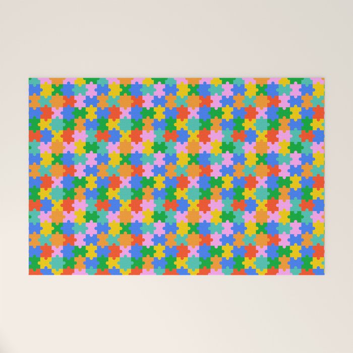 Fun colorful puzzle piece shape pattern Welcome Mat Gallery Image 1
