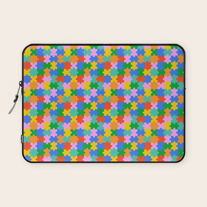 Fun colorful puzzle piece shape pattern Laptop Sleeve Gallery Image 1