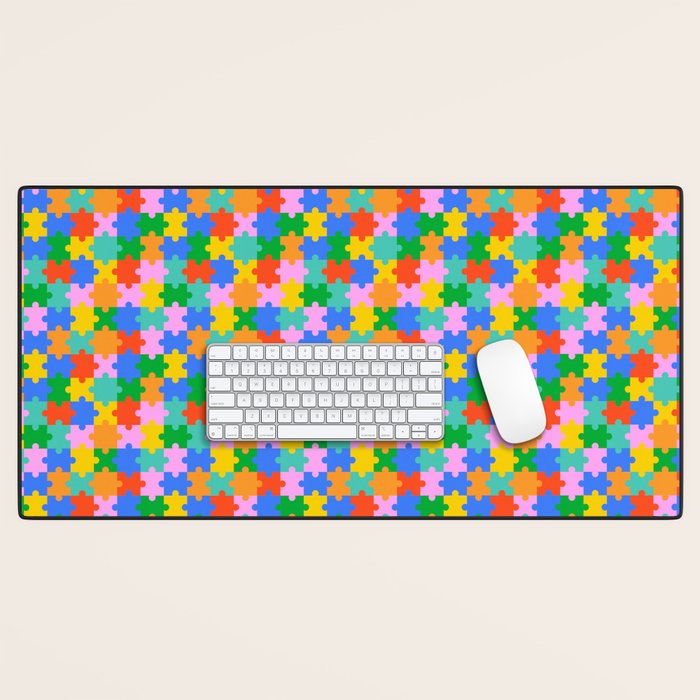 Fun colorful puzzle piece shape pattern Desk Mat Gallery Image 1