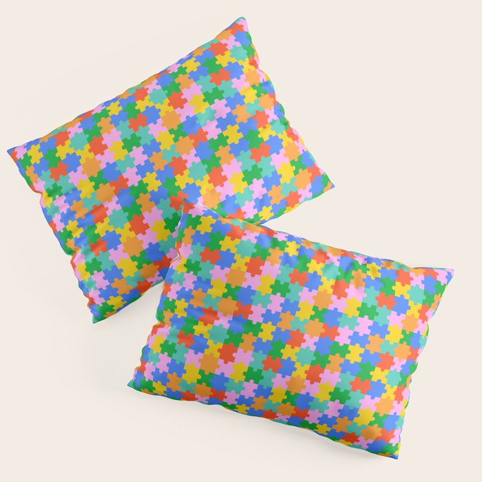 Fun colorful puzzle piece shape pattern Pillow Sham Gallery Image 1