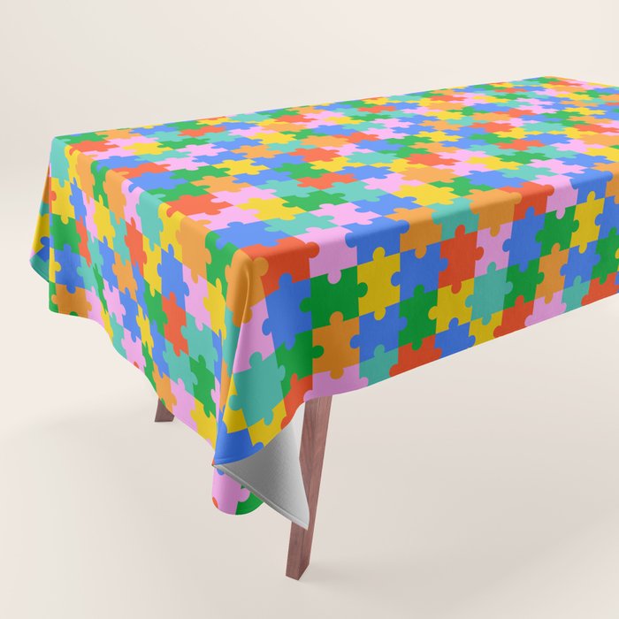 Fun colorful puzzle piece shape pattern Tablecloth Gallery Image 1