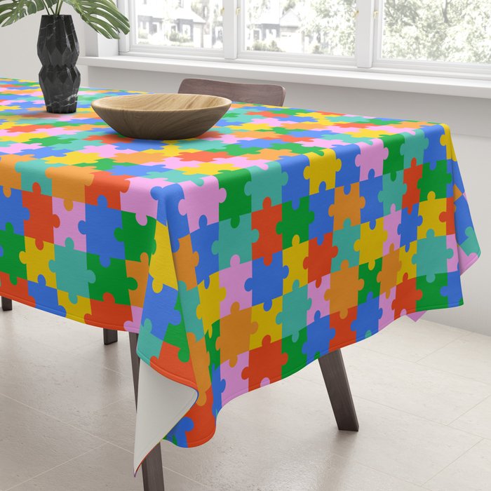 Fun colorful puzzle piece shape pattern Tablecloth Gallery Image 3