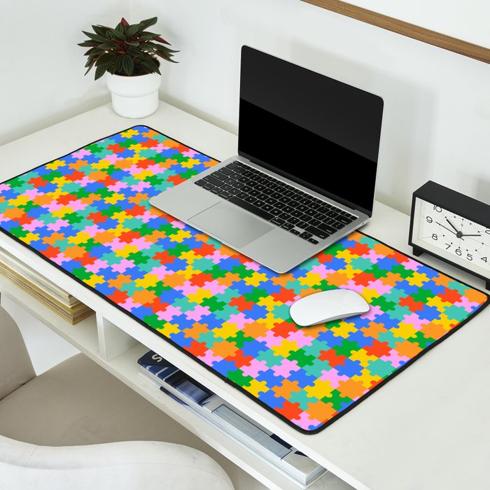 Fun colorful puzzle piece shape pattern Desk Mat Gallery Image 2