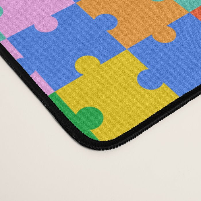 Fun colorful puzzle piece shape pattern Desk Mat Gallery Image 4