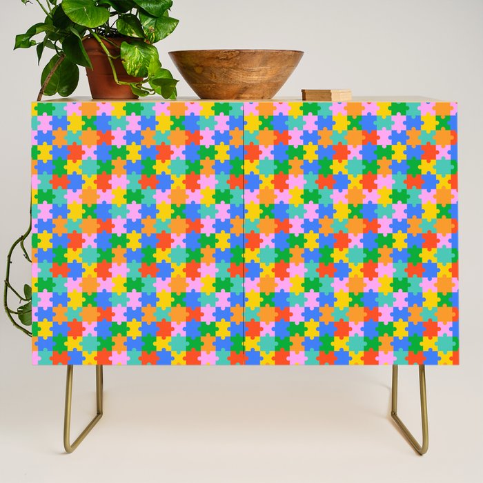 Fun colorful puzzle piece shape pattern Credenza Gallery Image 1