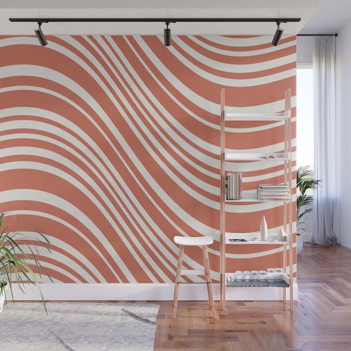 Wavy Stripes XLVII - Brick Red Wall Mural Gallery Image 1