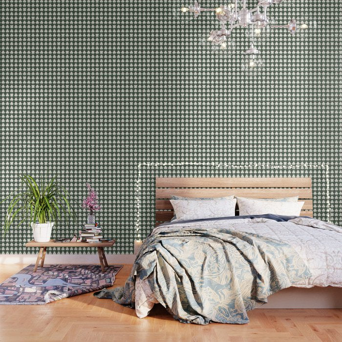 Clovers XXXIX Dark Green Botanical Pattern Wallpaper Gallery Image 1