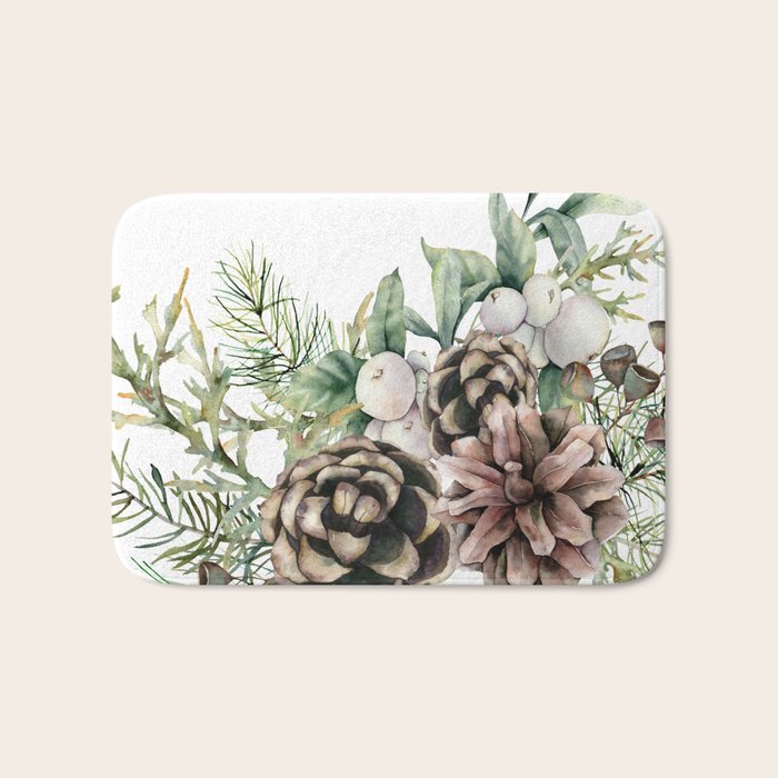 Christmas Cardinal and Pine Bath Mat Gallery Image 1