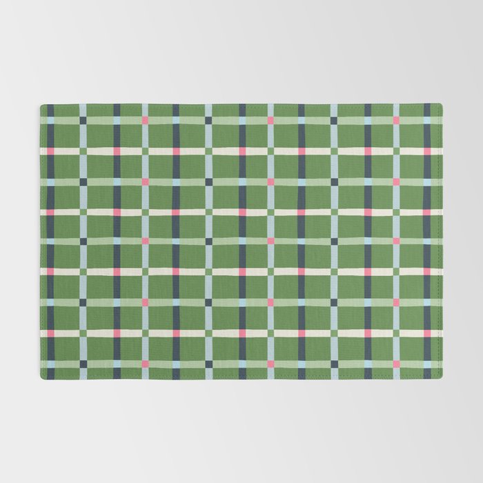 Windowpane Plaid Blue Pink on Green Rug Gallery Image 2