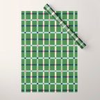 Windowpane Plaid Blue Pink on Green Wrapping Paper Gallery Image 1