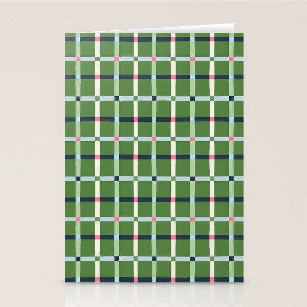 Windowpane Plaid Blue Pink on Green Stationery Card Gallery Image 1
