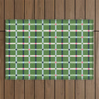 Windowpane Plaid Blue Pink on Green Outdoor Rug Gallery Image 1