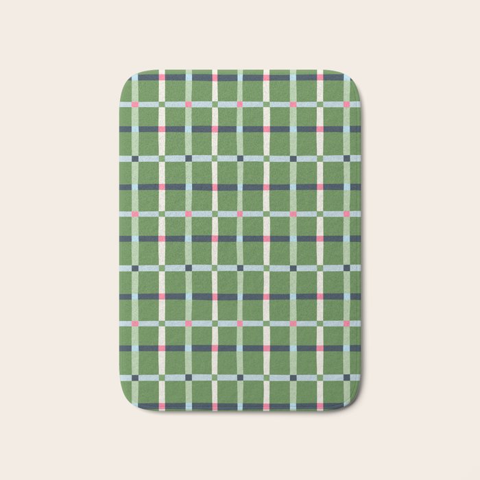 Windowpane Plaid Blue Pink on Green Bath Mat Gallery Image 1