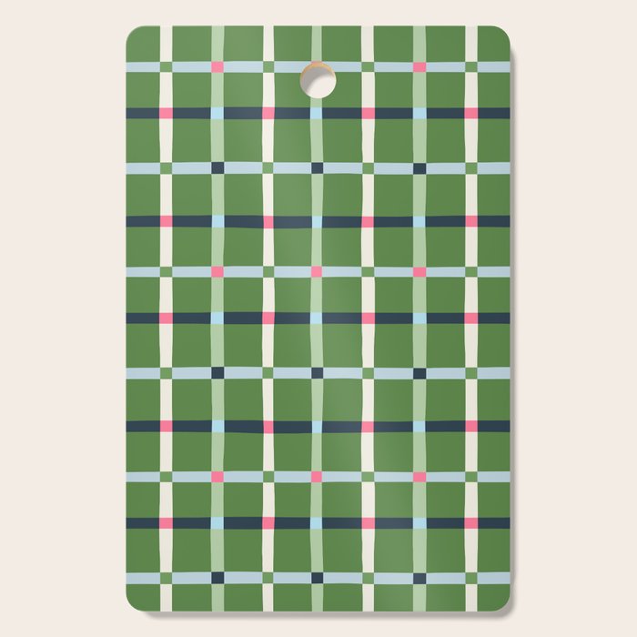 Windowpane Plaid Blue Pink on Green Cutting Board Gallery Image 1