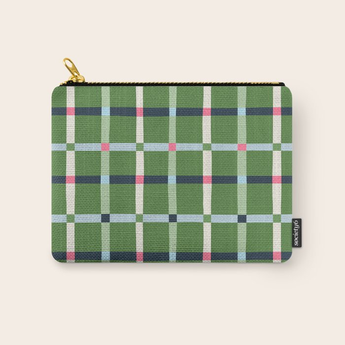 Windowpane Plaid Blue Pink on Green Carry All Pouch Gallery Image 1