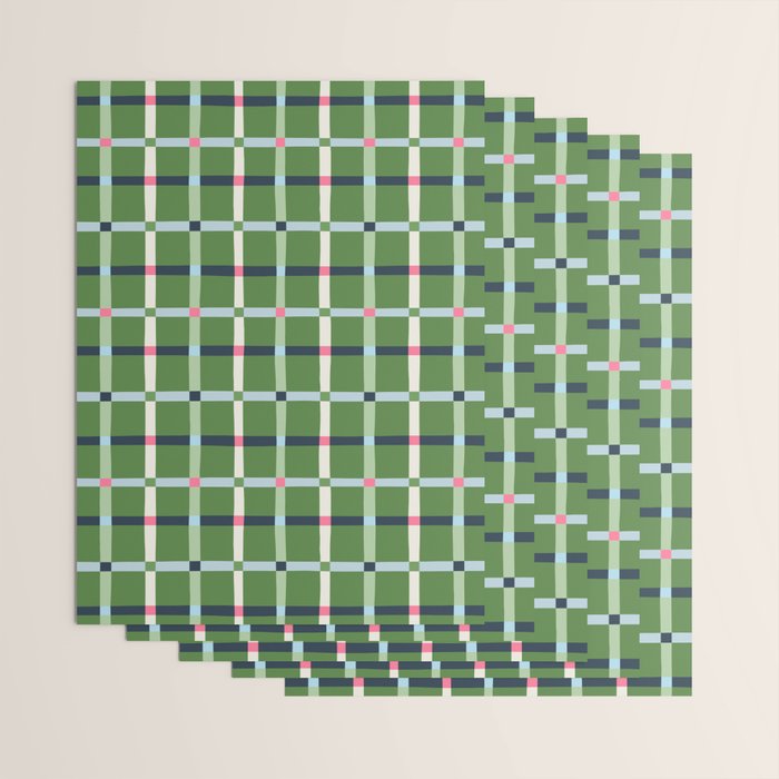 Windowpane Plaid Blue Pink on Green Wrapping Paper Gallery Image 3