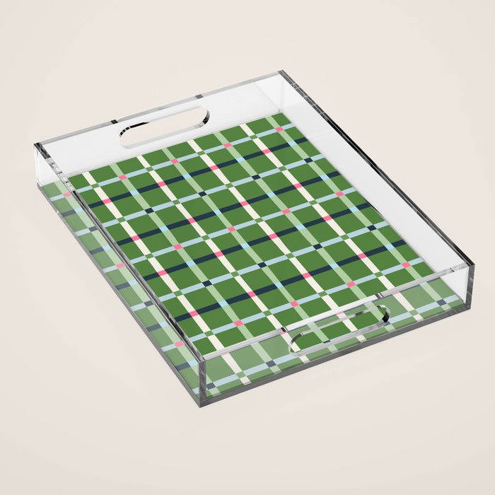 Windowpane Plaid Blue Pink on Green Acrylic Tray Gallery Image 1