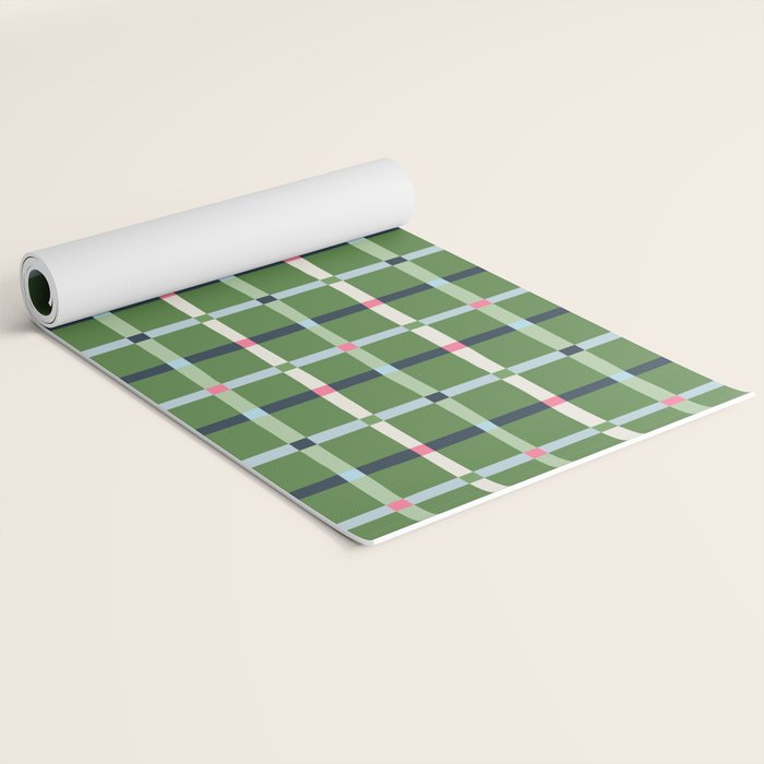 Windowpane Plaid Blue Pink on Green Yoga Mat Gallery Image 2